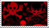 red skeleton design repeating in a box